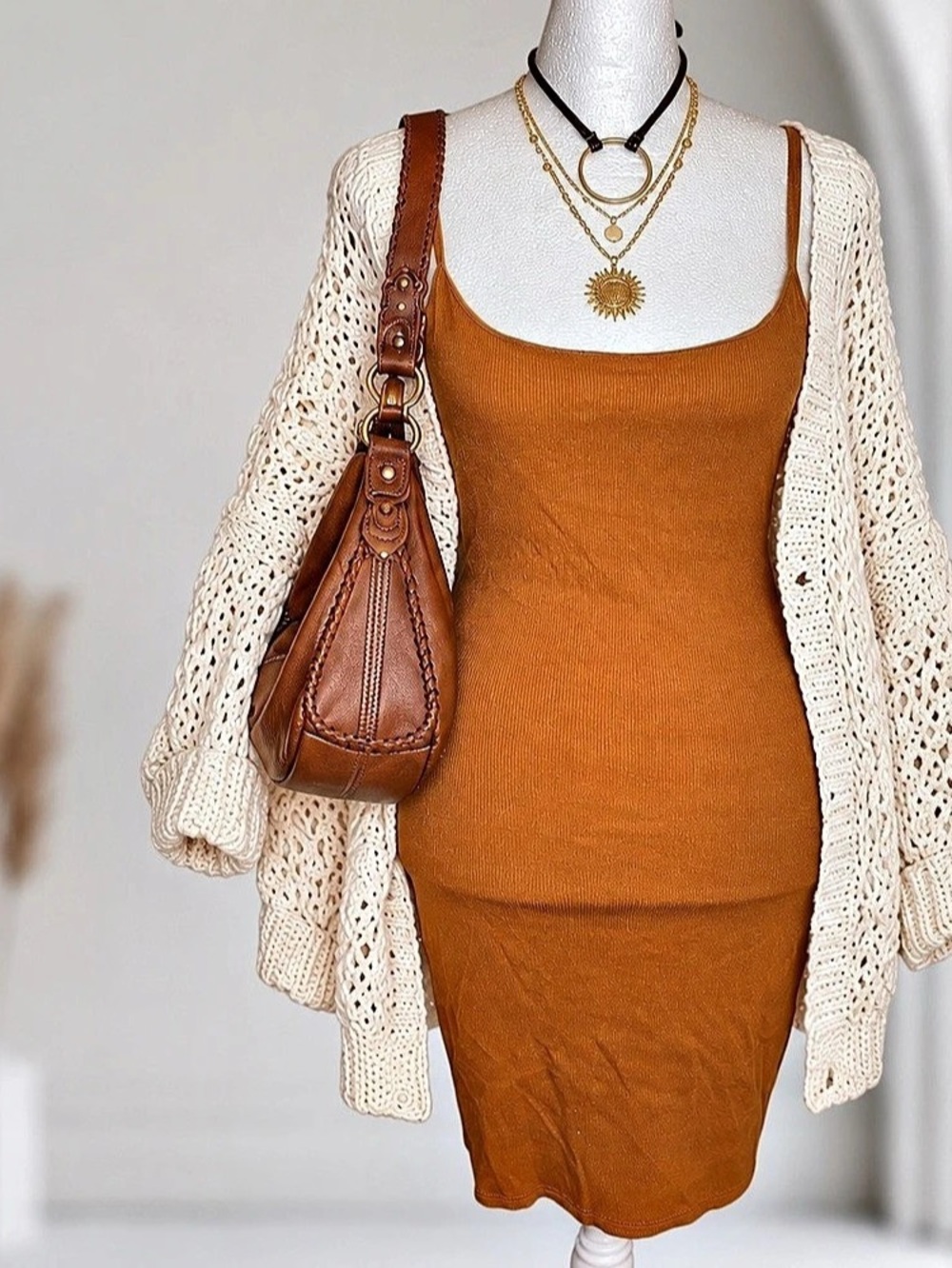 7Day WKND Ribbed Spaghetti Strap Midi Bodycon Dress Size M